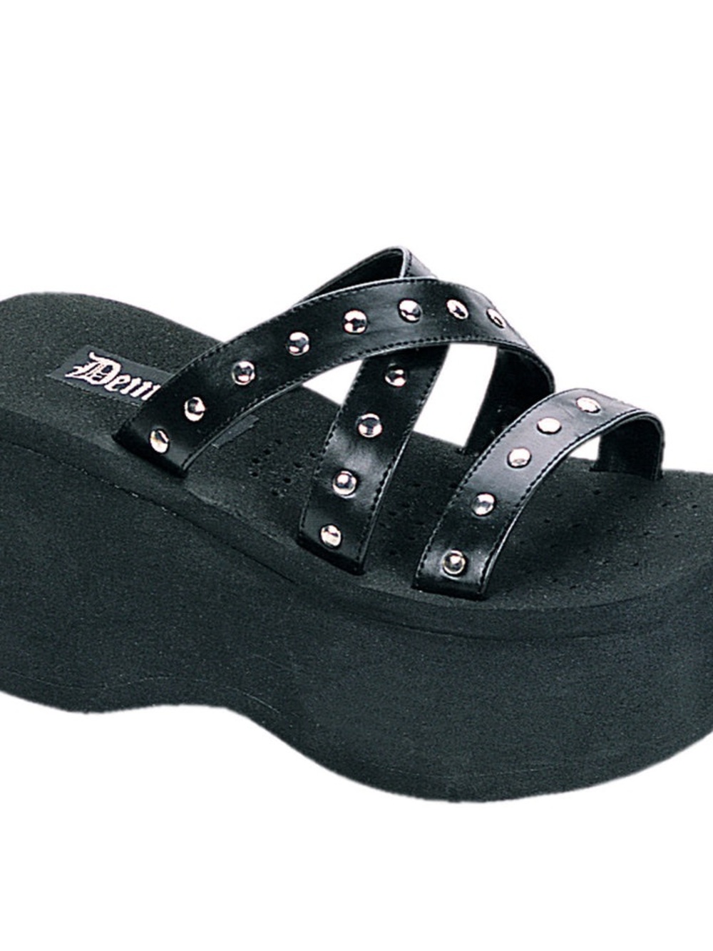Demonia FUNN-19 Black Studded Crisscross Platform Slide Size 9
